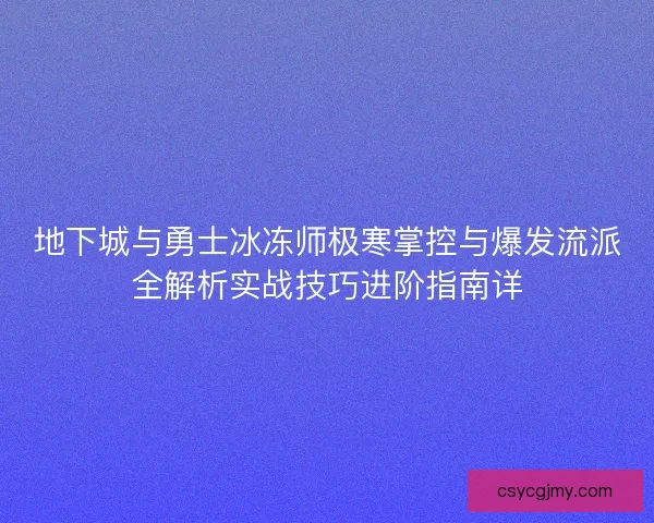 地下城与勇士冰冻师极寒掌控与爆发流派全解析实战技巧进阶指南详