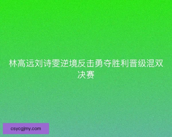 林高远刘诗雯逆境反击勇夺胜利晋级混双决赛
